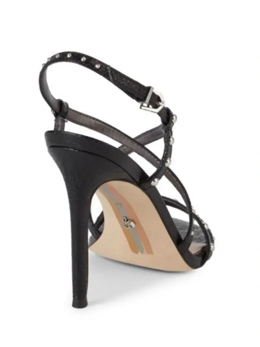 Sam Edelman LENNOX Black Glitter Silver Studded Strappy Open Toe Stiletto Heels